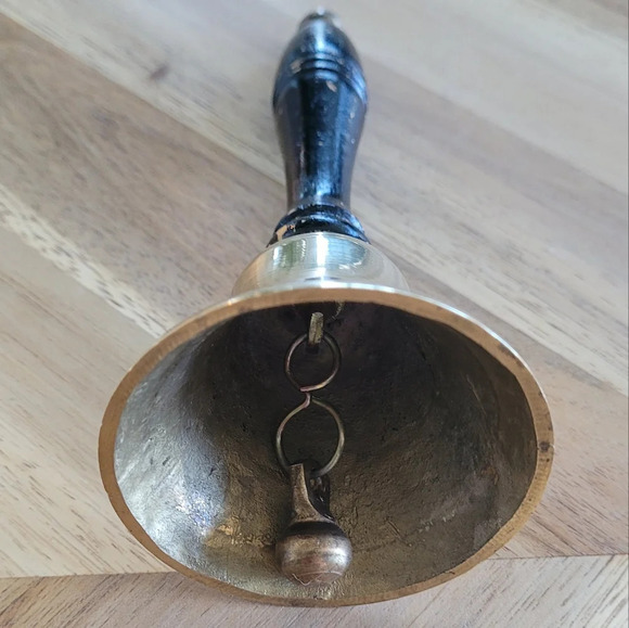 Vintage Brass School Dinner  Bell with Clapper Wood Handle - Picture 3 of 3
